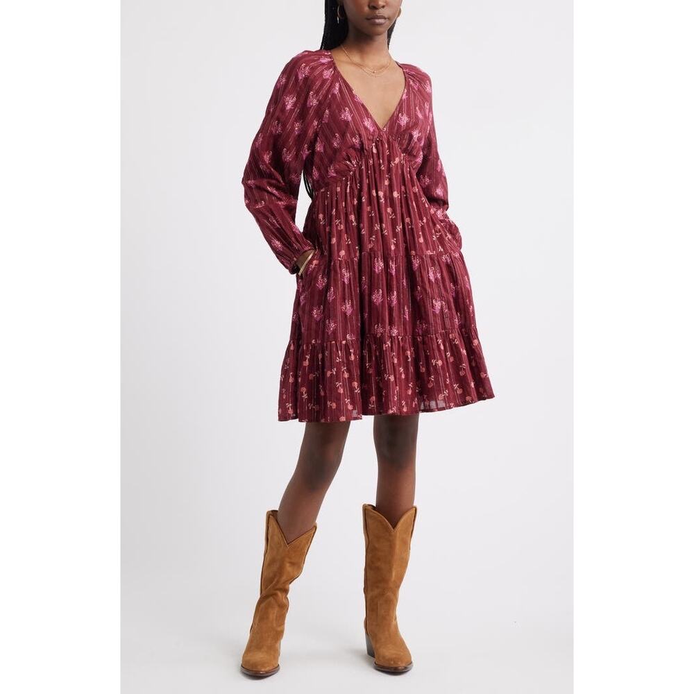 NWT Treasure and Bond Floral Print Jacquard Long Sleeve tiered Minidress XL